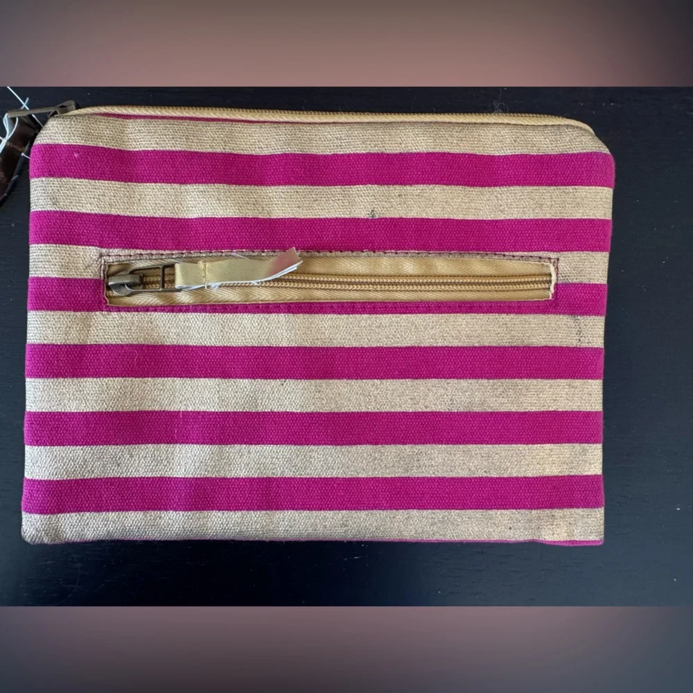Bag Pouch NWT Pencil Case Striped Zip Metallic Cosmetic School Beach Bag W…
